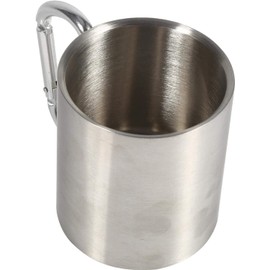 Stainless Steel Portable Aluminum Coffee Mugs with Carabiner Handle, Double Walled Tin Cup for Stovetop Use Travel Camping Hiking Outdoor Sports Water Cups, 220ml Silver