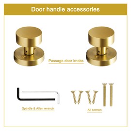 senharvest Gold Dummy Door Knobs Interior -for Satin Brass Door Knobs Suitable for Hallway, Wardrobe, Bathroom etc.for All Standard Size Doors, 2 Pack