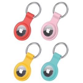 shiningwell 4 Pack Air Tags Holder with Keychian, Compatible with Apple Air tag, Silicone Protective Case for Air tag, Anti-Scratch & Keychain Attachment(Orange+Pink+Yellow+Mint Green)