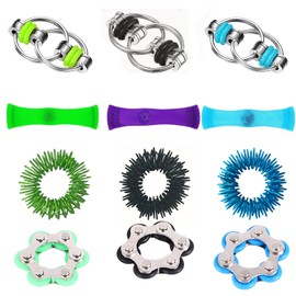 Pack of 12 Adhs Toys, Fidget Toys, Tuning Toys, Anti-Stress Toy, Finger Toy, Sensory Stress Relief Toy Adult Set (Blue, Green, Black)