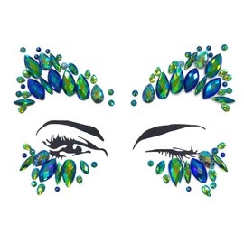 eco-Friendly Glitter face Crystal Sticker Rhinestone Eye Crystal Sticker Forehead nacklace (Emerald ab/SR14)