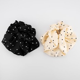 COZYISLE 2 PCS Vintage Polka Dots Silklike Hair Scrunchies Long Hair Eleastic Bands Scrunchy Hair Ties Ropes Ponytail Holders Cloth Bands for Girls and Women (13)
