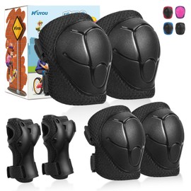 Kids Knee Pads with Gift Box,6 in 1 Protective Gear Set with Elbow Pads,Wrist Guard for Cycling Skateboard Roller Skating Scooter Bike BMX Ski Sports Boys Girls (Black)