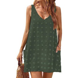 Bsubseach Traje de Baño Cover Up de Playa Vestido Sin Mangas Causal para Mujeres con Bolsillos Ropa de Verano Verde Marino L