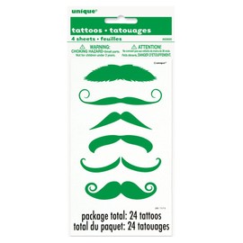 Unique Mustache Temporary Tattoos | Green | 24 Pcs, One size