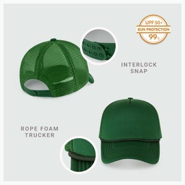 Classic Foam Trucker Hat Summer Mesh Rope Cap Solid Two Toned Blank Hat for Mens Womens Adjustable Strap Light Weight (Hunter Green)