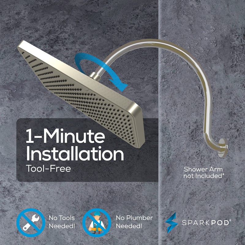 Sparkpod 12 Inch Rectangle Rain Shower Head - Ceiling or