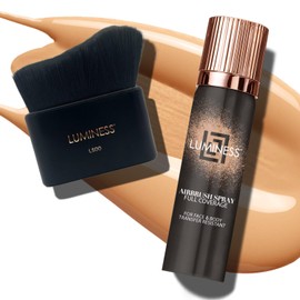 LUMINESS Airbrush Body Coverage with Self Tanner Brush - Tattoo Cover Up Makeup - Full Coverage Foundation for Face & Body - Water-Resistant, Long-Wear, Natural Radiant Finish, Medium