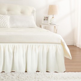 RIMELA Warm White Bed Skirt Full Size 15 Inch Drop, Elastic Bed Skirting for Bed Base and Frame, Bedding Dust Ruffle Easy to Install, Lightweight Comforter Set with Wrap Around Adjustable Bedskirt