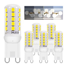 VALUCKY G9 LED Bulb Dimmable 3.2W (30-40W Halogen Bulb Equivalent), Cool White 6000K, 120V 350LM G9 Bi Pin Base Light Bulbs for Chandelier Light, No Flicker, 360° Beam Angle, 6 Pack