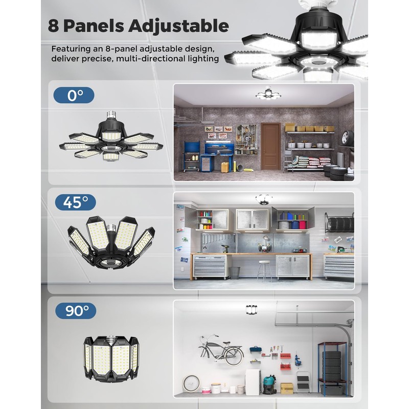 Adiding LED Garage Ceiling Lights 2 Pack w/ 8 Adjustable