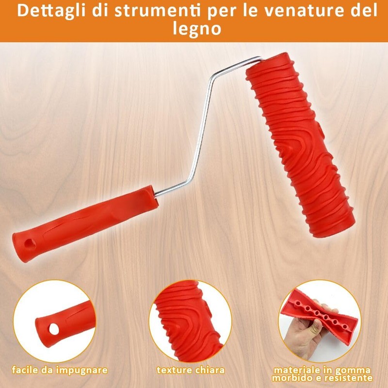 Wood Effect Swabs, 4 Pieces Wood Grain Painting Tools Roller