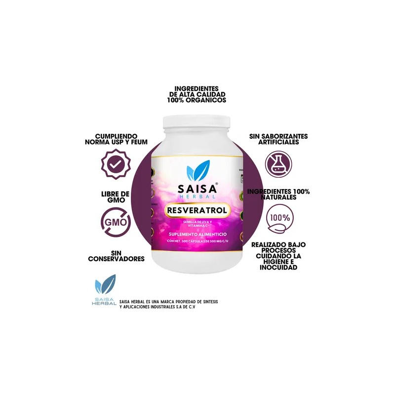 Resveratrol 500 Cáp Semilla De Uva Y Vitamina C Saisa