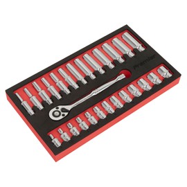 Sealey AK66721 27pc 1/4"Sq Drive Ratchet Wrench & Socket Set