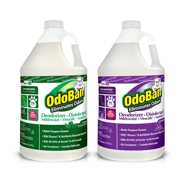 OdoBan Professional Disinfectant and Odor Eliminator Concentrate, 2-Pack, 1 Gallon Each Original Eucalyptus and Lavender Scents
