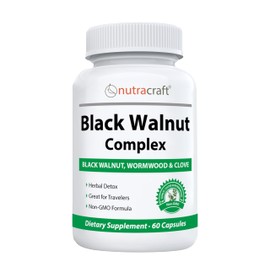 Nutracraft Black Walnut Detox Cleanse Supplement | Black Walnut, Wormwood, Clove, PAU D'Arco, Pumpkin Seed, Garlic, Zinc | Intestinal Guard for Humans | 60 Capsules