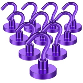 MIKEDE Magnetic Hooks Heavy Duty, 28Lbs Neodymium Magnets with Hooks for Refrigerator, 10Pcs Strong Cruise Hooks for Hanging, Magnetic Hanger for Grill, Toolbox, Storage - Purple