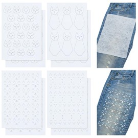 FREEBLOSS Pack of 8 Water-soluble Embroidery Fleece with Cat Motif, Size A4 Sewing Fleece, Washable Embroidery Transfer Pattern, Sashiko Template, Glue Stick, Washable Embroidery Fleece