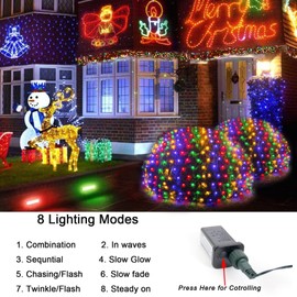 OYCBUZO 360LED Colorful Christmas Net Lights, 21ft x 5ft Connectable String Mesh Lights 8 Modes, Waterproof Christmas Lights Outdoor for Xmas Tree Bushes Garden Holiday Party - Multicolour