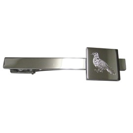 Silver Toned Square Etched Dove Bird Tie Clip