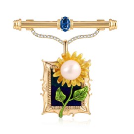 LYLYMIMI Retro Van Gogh Oil Painting Brooch Gold Plated Diamond Pearl Inlaid Women's Pendant Brooch Clothing Accessories Jewelry