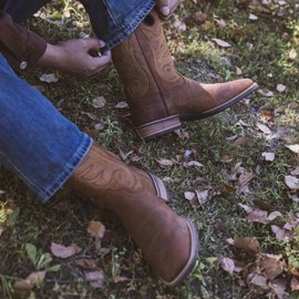 Palitutu Hand Painted Western Cowboy Boots, Full Grain Cowhide Upper & Shaft, 4-Layer Composite Sole(PLT103614-8D-Brown)