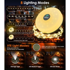 MoKo MoKo Camping Lichterkette Aufrollbar, 3-in-1 Tragbare Wiederaufladbare LED Lichterkette mit 8 Beleuchtungsmodi, Wasserdichte Campinglampe Taschenlampe fr Zelt Camping Hof Dekoration (10M)