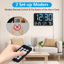 SZELAM Digital Clock Large Display,11.5" Digital Wall Clock with Remote Control,LED Oversized Wall Clock with Date Temp,12/24H, Snooze Alarm Clock for Home,Bedroom,Office,Gym,with Adapter