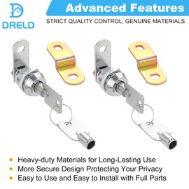 DRELD Set of 2 Tubular Cam Locks 17 mm with 4 Keys Tubular Cam Lock with 2 Latch Teeth Threaded Cam Lock for Drawer Cabinet (Silver, Unlock Each Other)