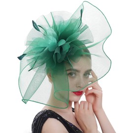 RZTA Women's Fascinators Hat for Women Tea Party Headband Kentucky Wedding Cocktail Flower Mesh Feathers Hair Clip (C5 Green)