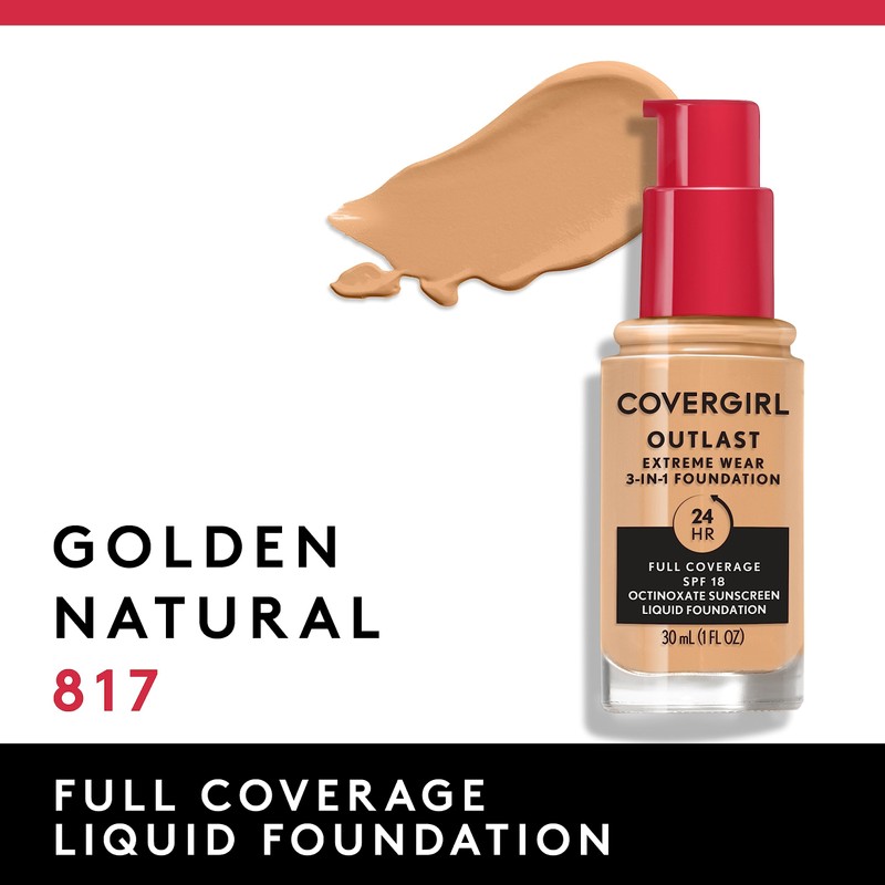 Covergirl Outlast Extreme Wear 3-in-1 Full Coverage Liquid Foundation, SPF