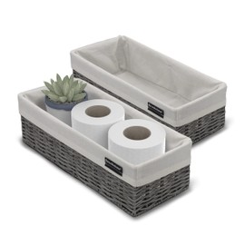 Brookstone Wicker Shelf Storage Basket Decorative Shelf Bin, bathroom organizers and storage, Boho Living Room Decor, Summer Storage 2025-2 Pack