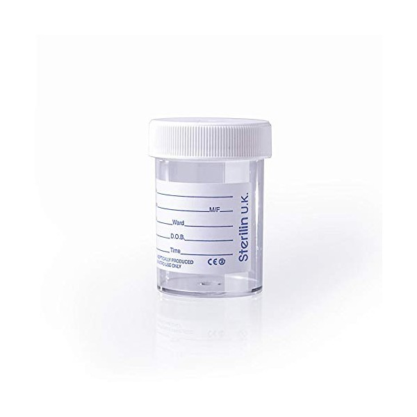 Sterilin Specimen Pot/Urine Container 60ml with label and lid x