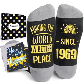 HAPPYPOP 55th Birthday Socks Gifts Ideas - 1969 Birthday Gifts for Middly-Aged Men, Best Gifts for 55 Year Old Parents with Greeting Card