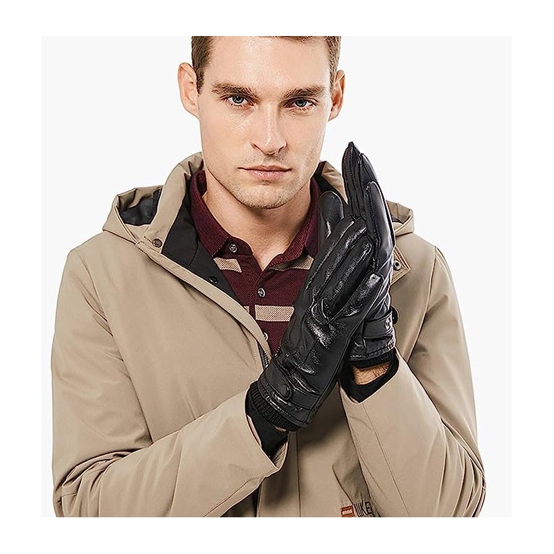 BISON DENIM Men's Genuine Leather Gloves Warm Wool Lining Leather