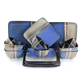 Elama ELM-UPTOWN16 16 Piece Double Bowl Stoneware Dinnerware Set