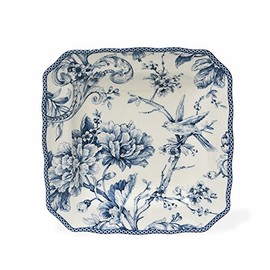 222 Fifth Adelaide Blue & White Salad Plates, Set of 4, Square