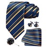 GUSLESON Mens Gold Tie for Wedding Navy Striped Silk Necktie