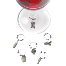 True Winery Pewter Wine Charms for Stem Glasses, Wine Glass Markers, Wine Glass Identifier Charms, Wine Charm Rings for Wine Tasting Party, Set of 6
