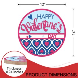 Deroro Happy Valentine's Day Sign for Front Door Decor, Pink Blue Love Hearts Wood Door Hanger for Outdoor Outside Porch, Anniversary Wedding Wooden Wreath Indoor Wall Hanging Decoration