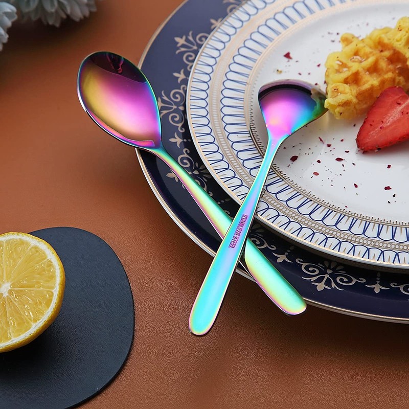 Rainbow Teaspoons, 6-Piece Silverware, Stainless Steel Tea Spoons, Home &