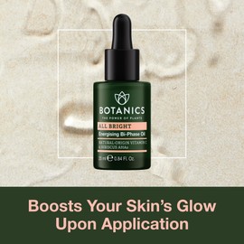 Botanics All Bright Facial Oil - Energizing Bi-Phase Face Oil for Gua Sha and Everyday Radiance - Lightweight & Non-Greasy Glow Serum - Brighten Dull and Uneven Skin (0.84 Fl Oz)