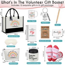 Leinuosen 12 Pcs Volunteer Appreciation Gifts Set for Women Trapezoid Grocery Canvas Tote Bag with Handle Makeup Bag Mug Scented Candle Novelty Socks for Volunteer Month Gift Basket Stuffer Supplies