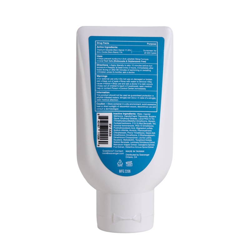 Seavenger Ocean Kiss Reef-Safe Sunscreen SPF 30-50 with Jellyfish Sting