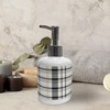 Ambesonne Beige Tan Soap Dispenser & Toothbrush Holder Set, Plaid