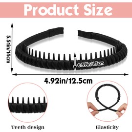 Qianyu 2 Pieces No Slip Hair Bands for Women Adjustable Zig Zag Teeth Comb Hair Hoop Women Men Teen Girls Wavy Headband for Long Short Hair Daily Use Yoga Spa Parties Accessories(Black?Pink, One Size)