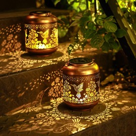 2Pack Hummingbird Solar Lanterns Outdoor Waterproof Birthday Gifts for Women Mom Grandma Metal Solar Decorative LED Lantern Outside for Garden Decor, Yard, Patio, Porch, Backyard, Pathway, Landscape