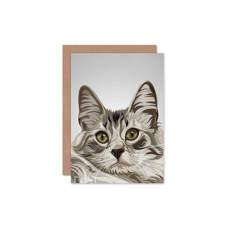 Fine Art Prints Cat Illustration Grey Greeting Card With Envelope