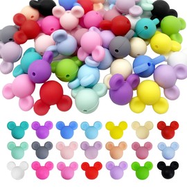 42 Pcs Mouse Head Silicone Focal Beads Cute Cartoon Loose Beads Accessory for DIY Keychains Bracelet Necklace Pens Lanyard Making