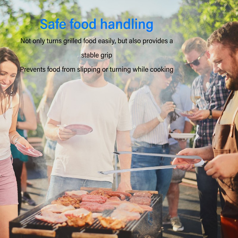BBQ Sausage Turning Tongs Professional Long Handle Stainless Steel Kitchen